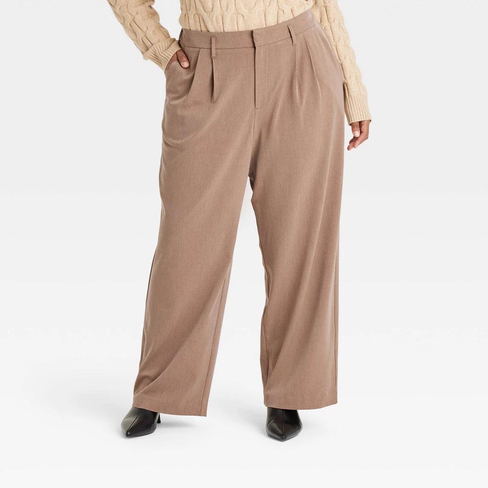 Womens High-Rise Straight Trousers - A New Day Tan 17 Product Image