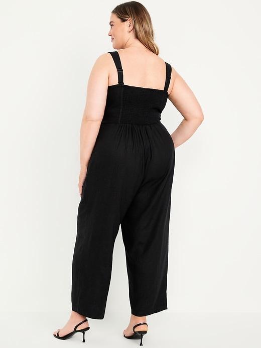 Button-Front Linen-Blend Cami Jumpsuit Product Image