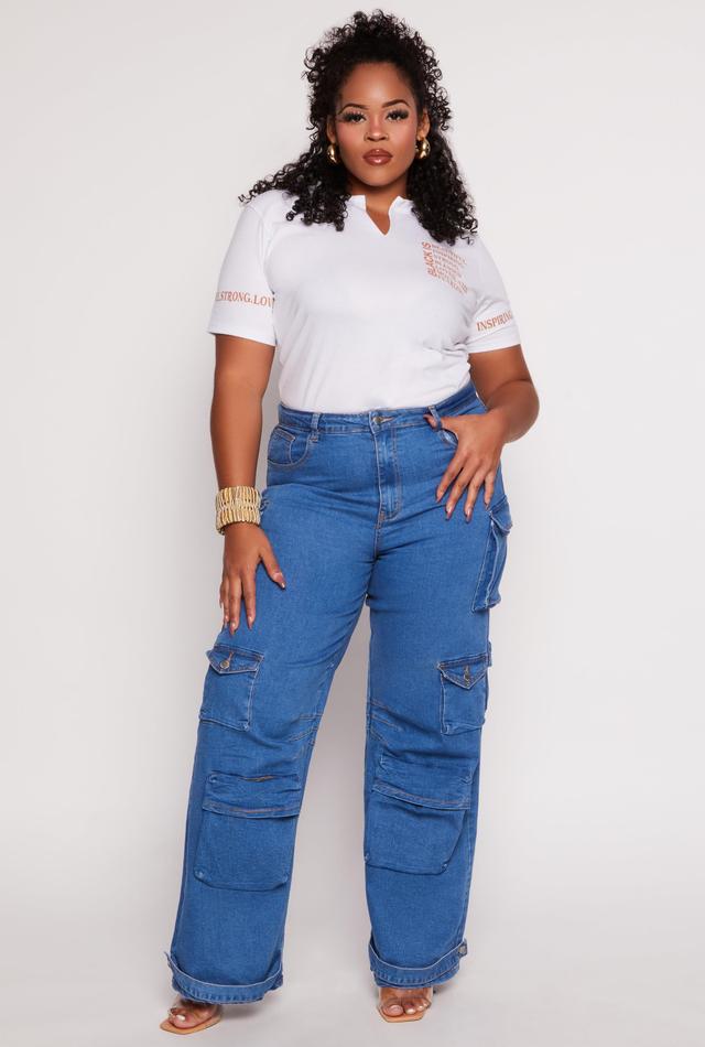 Womens Plus Size Daisy High Waist Wide Leg Cargo Jeans Product Image