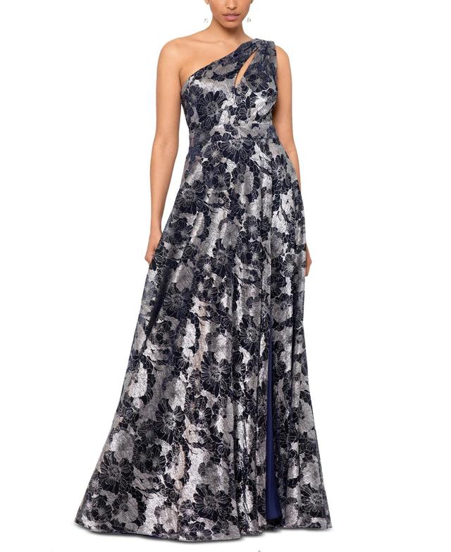 Betsy & Adam Metallic-Floral One-Shoulder Gown - Green Product Image