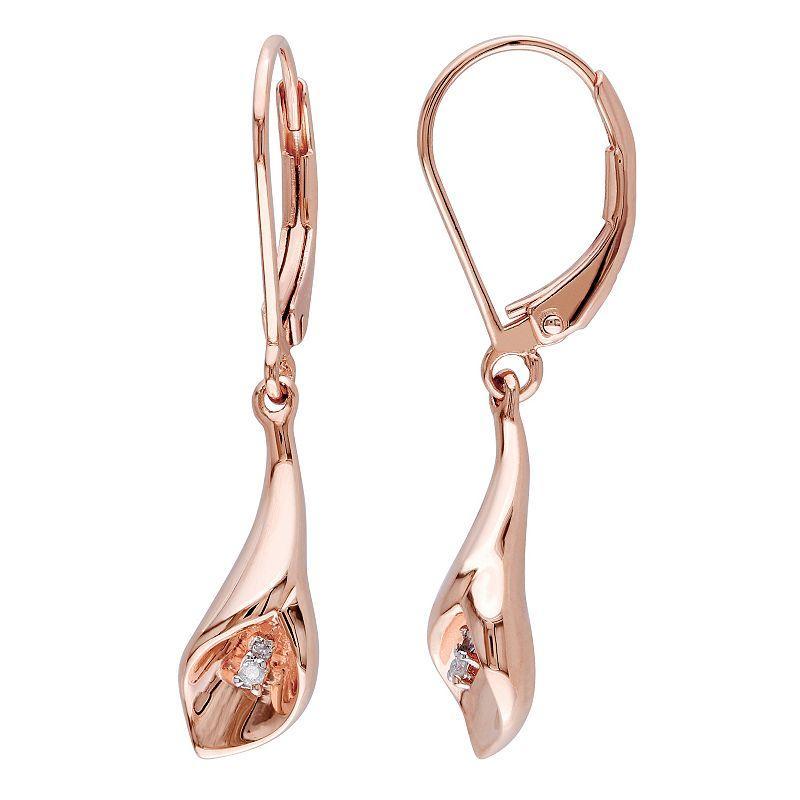 Stella Grace 18k Rose Gold Over Silver Diamond Accent Calla Lily Drop Earrings, Womens, White Product Image