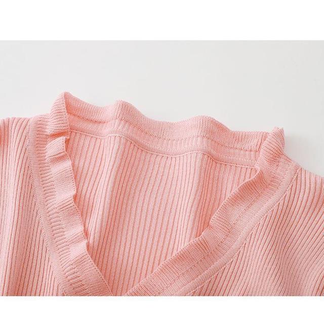 Long-Sleeve Ruffle Ribbed Knit Top Product Image