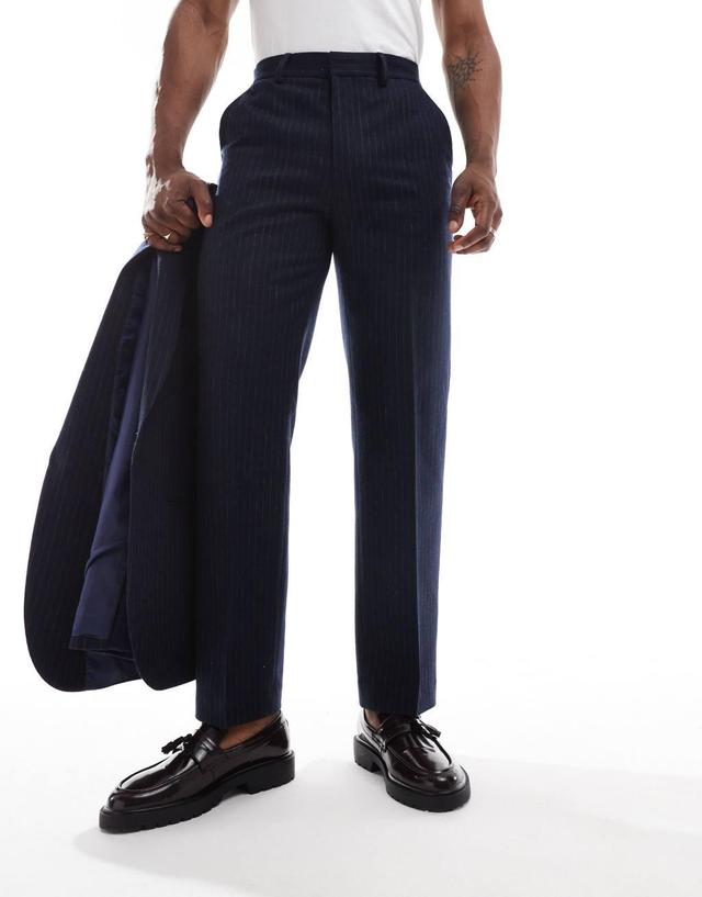 ASOS DESIGN straight leg pinstripe suit pants in navy Product Image