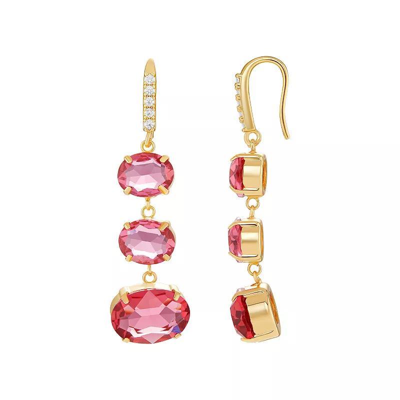 Emberly Gold Tone Triple Aqua Glass Stone Drop Earrings, Womens, Yellow Gold Tone Pink Product Image