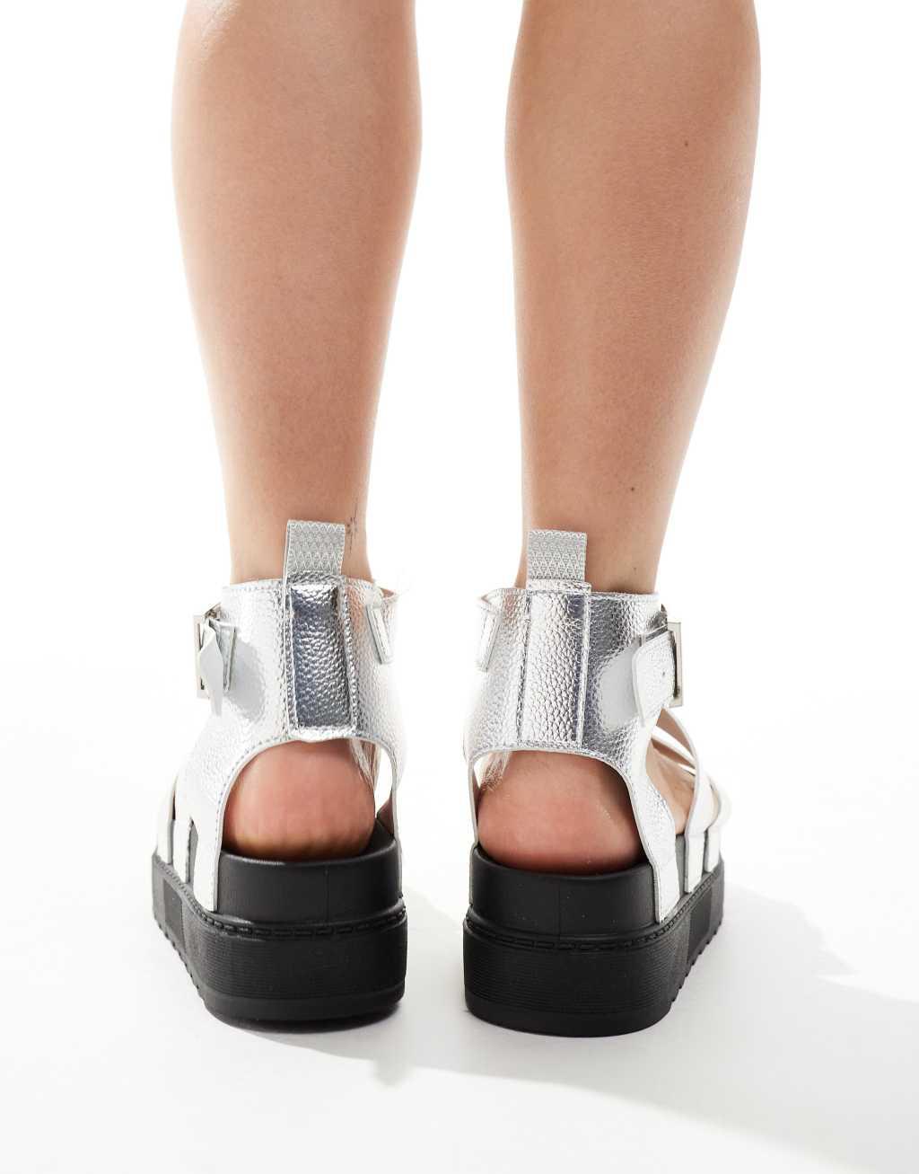 Truffle Collection wide strap sandals in silver Product Image