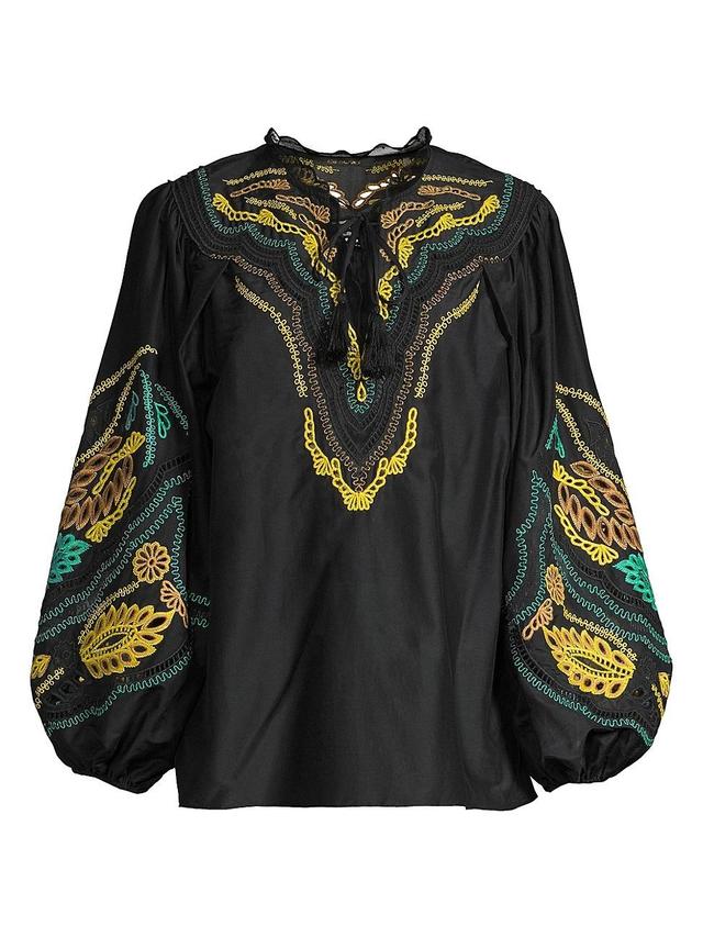 Womens Kehlani Embroidered Cotton-Silk Blouse Product Image