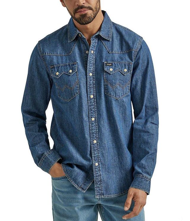 Wrangler® Long Sleeve Denim Western Shirt Product Image