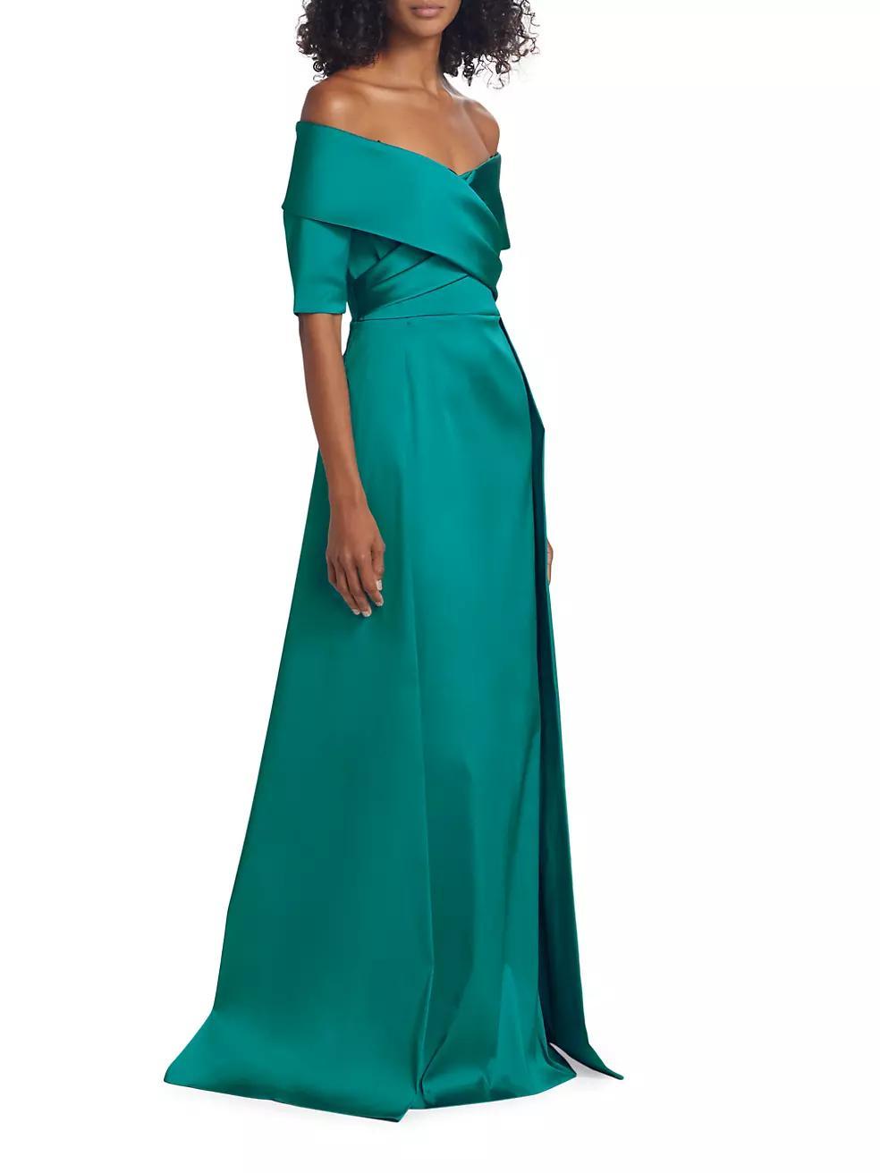 Satin Off-the-Shoulder A-Line Gown Product Image