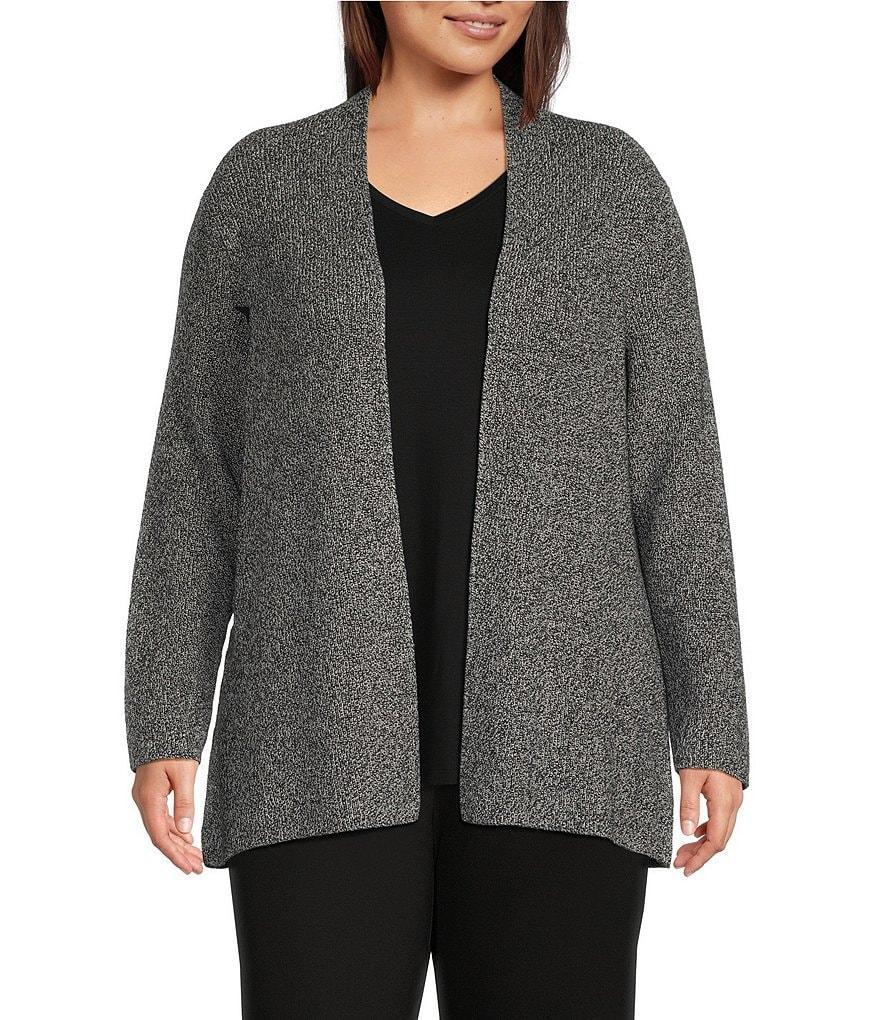 Eileen Fisher Plus Size Marled Organic Cotton Long Sleeve Open Front Cardigan Product Image