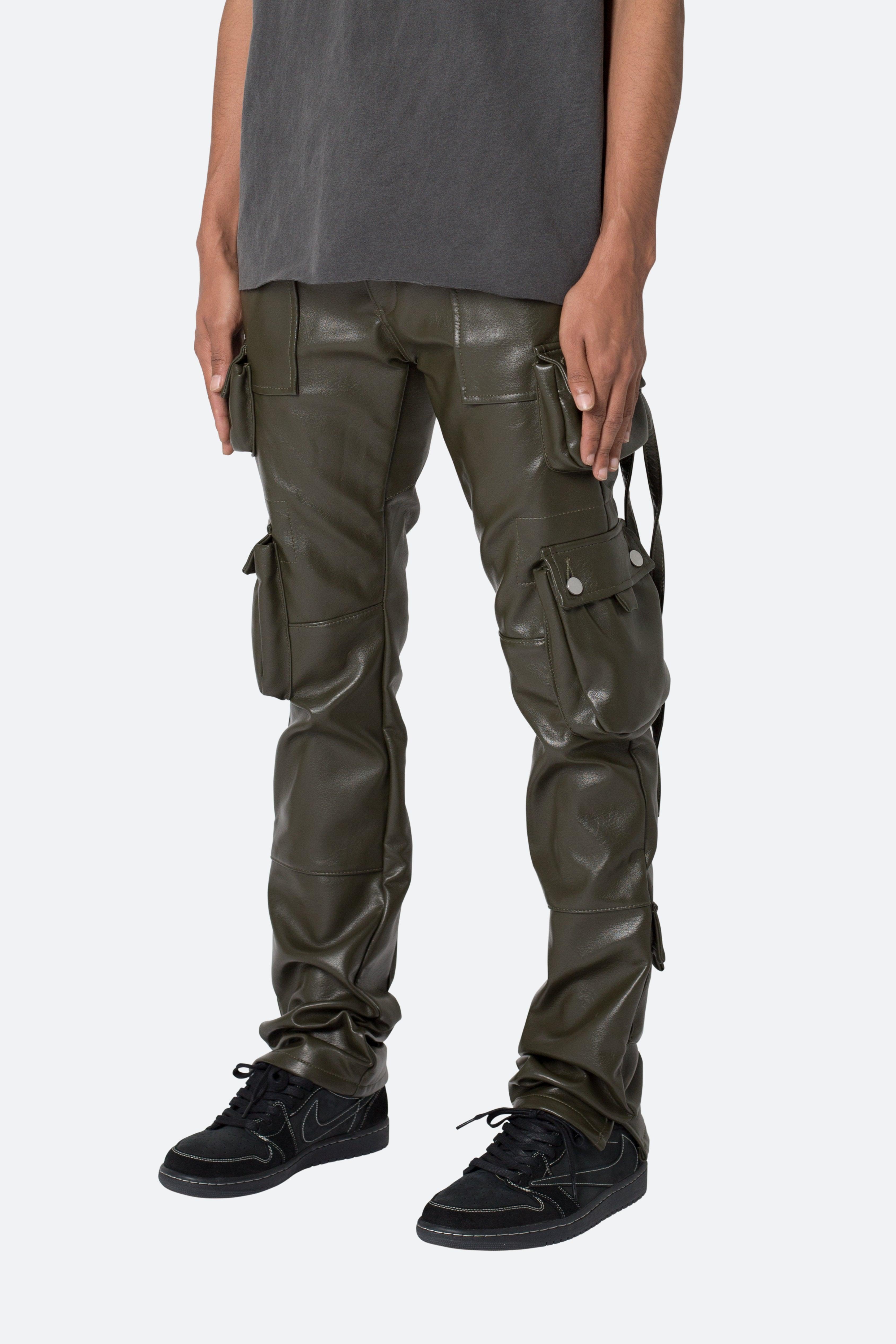 D152 Leather Cargo Pants - Olive Product Image