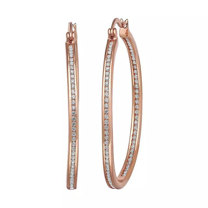 Sterling Silver & Cubic Zirconia Hoop Earrings, Womens, 14k Rose Gold Plated Product Image