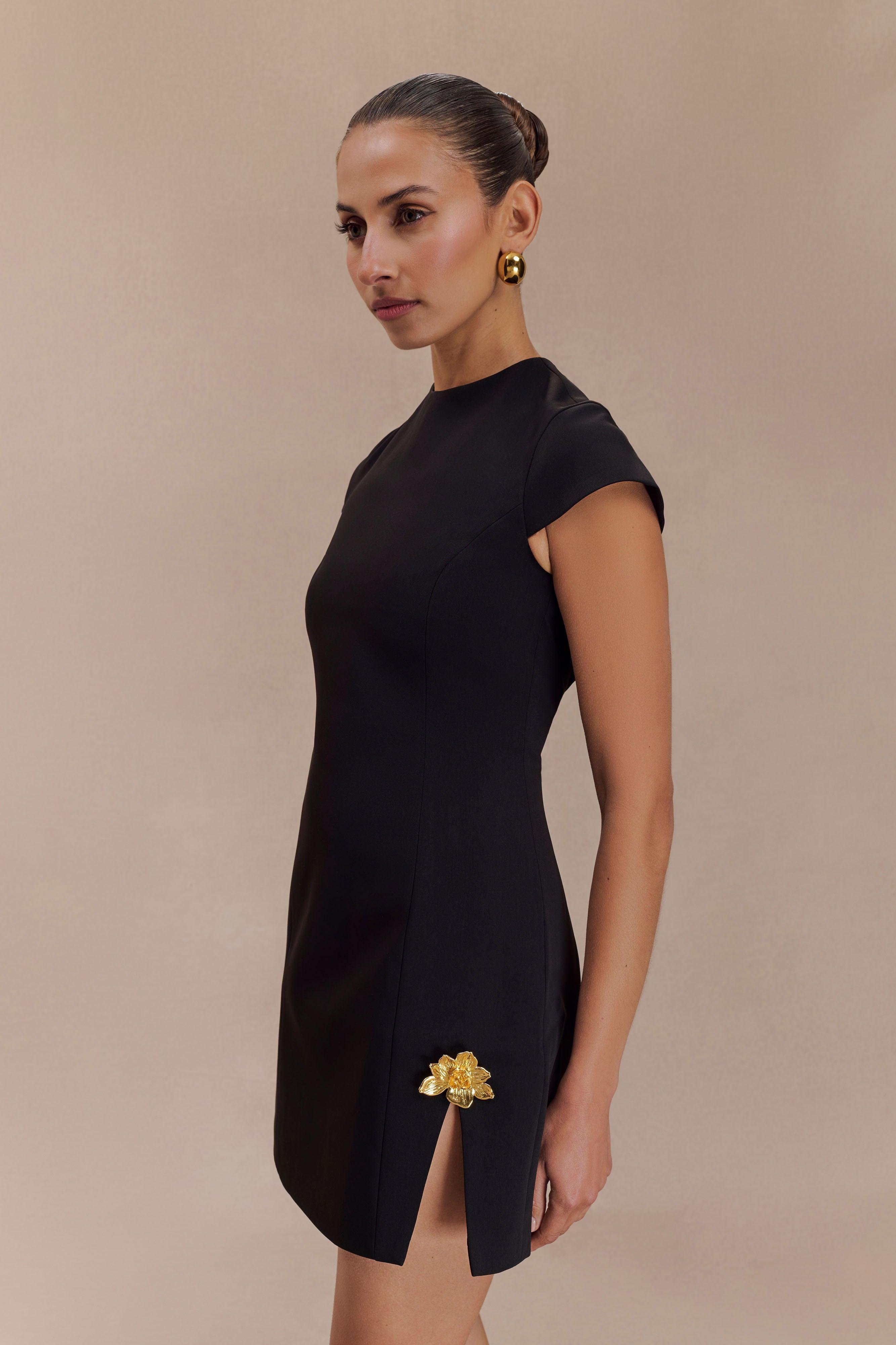 Remi Suiting Mini Dress With Floral Hardware - Black Product Image