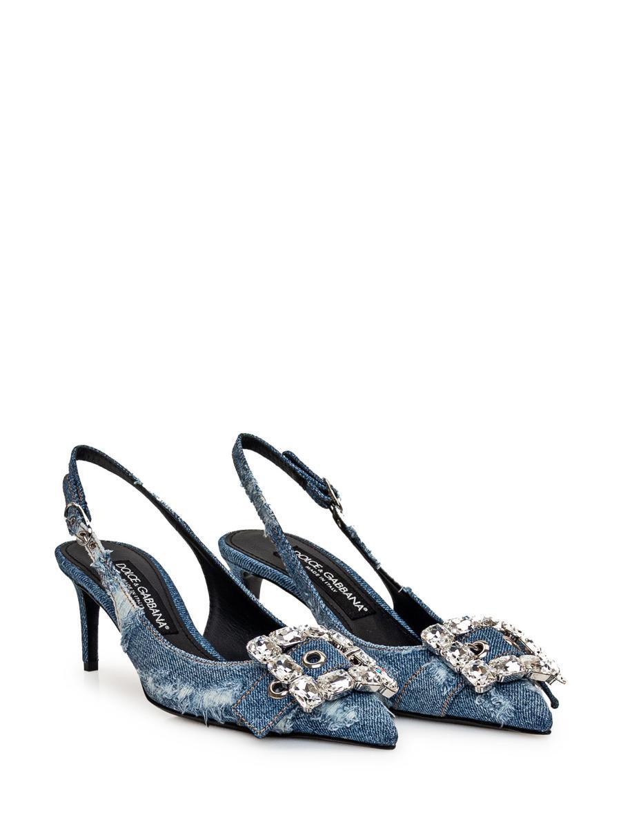 Patchwork Jeans Slingback Sandals In Blue Product Image