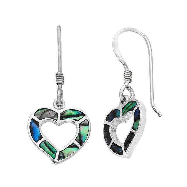 Sterling Silver Abalone Heart Drop Earrings, Womens, Green Product Image