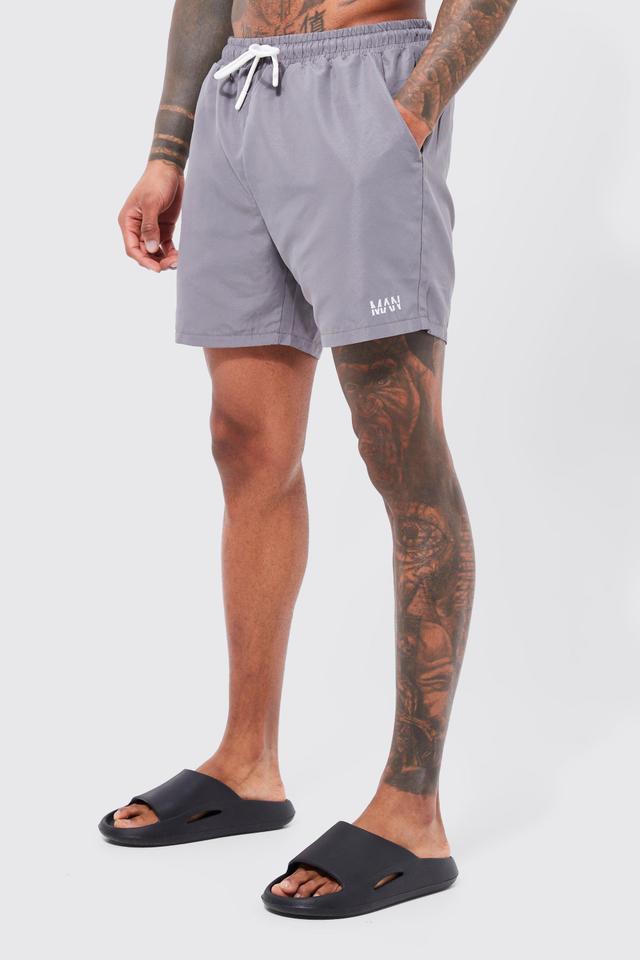 Original Man Mid Length Swim Trunks | boohooMAN USA Product Image