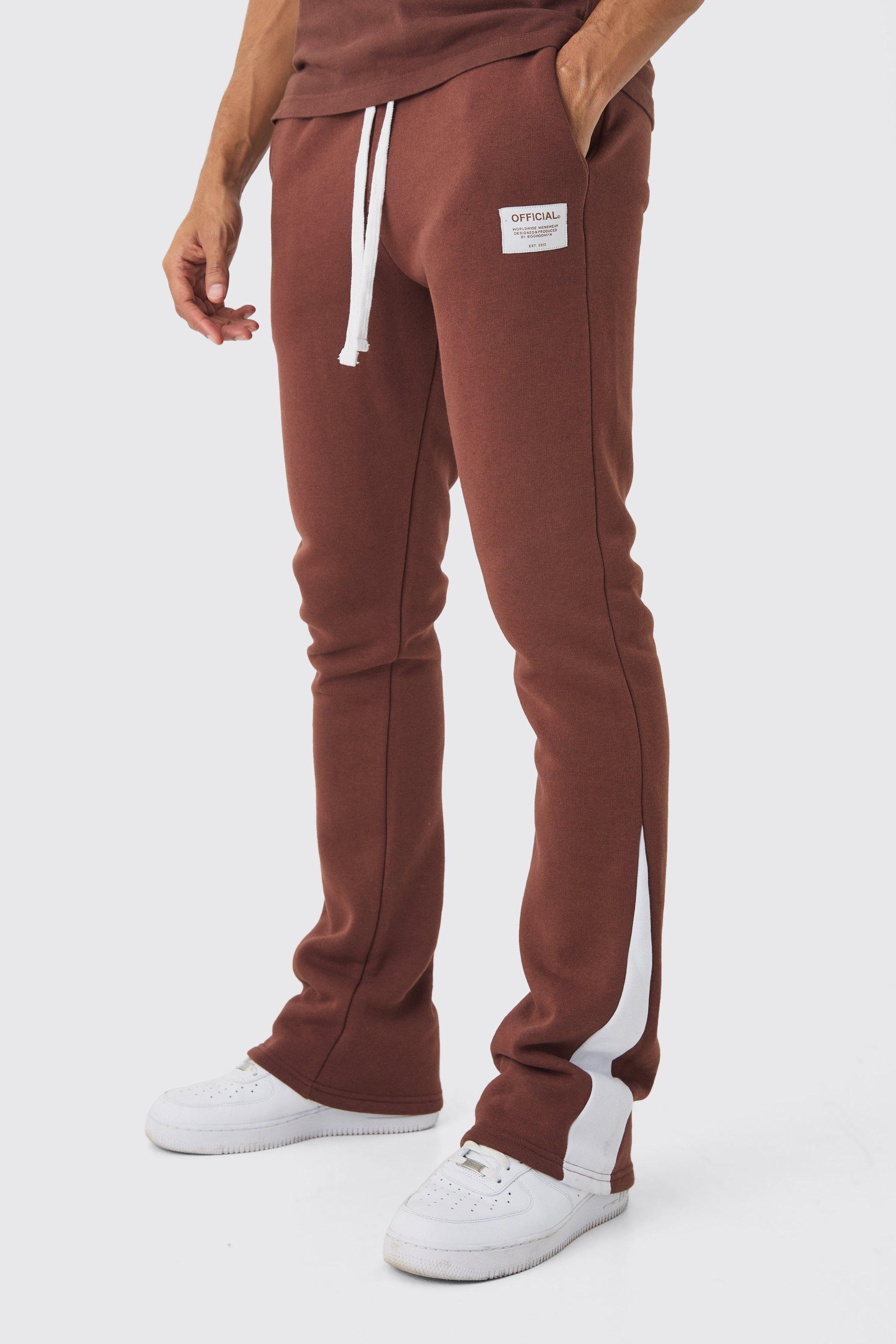 Slim Fit Flare Stacked Woven Tab Gusset Sweatpants | boohooMAN USA Product Image