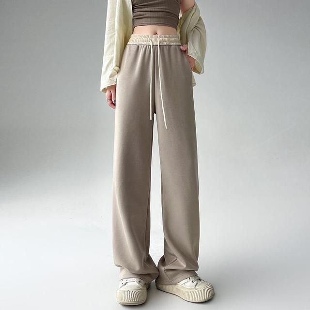 Drawstring Waist Two Tone Wide Leg Sweatpants Product Image