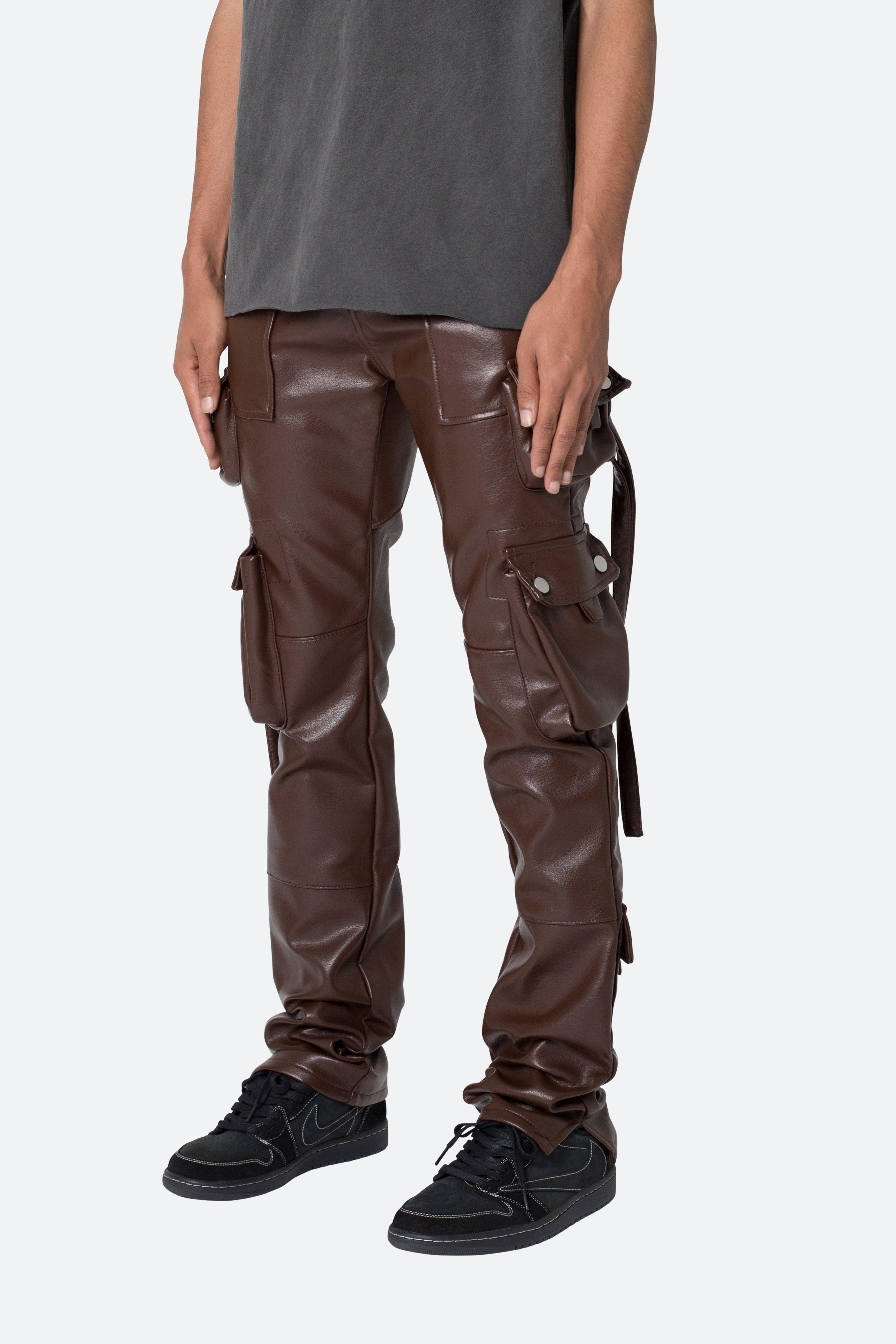 D152 Leather Cargo Pants - Brown Product Image