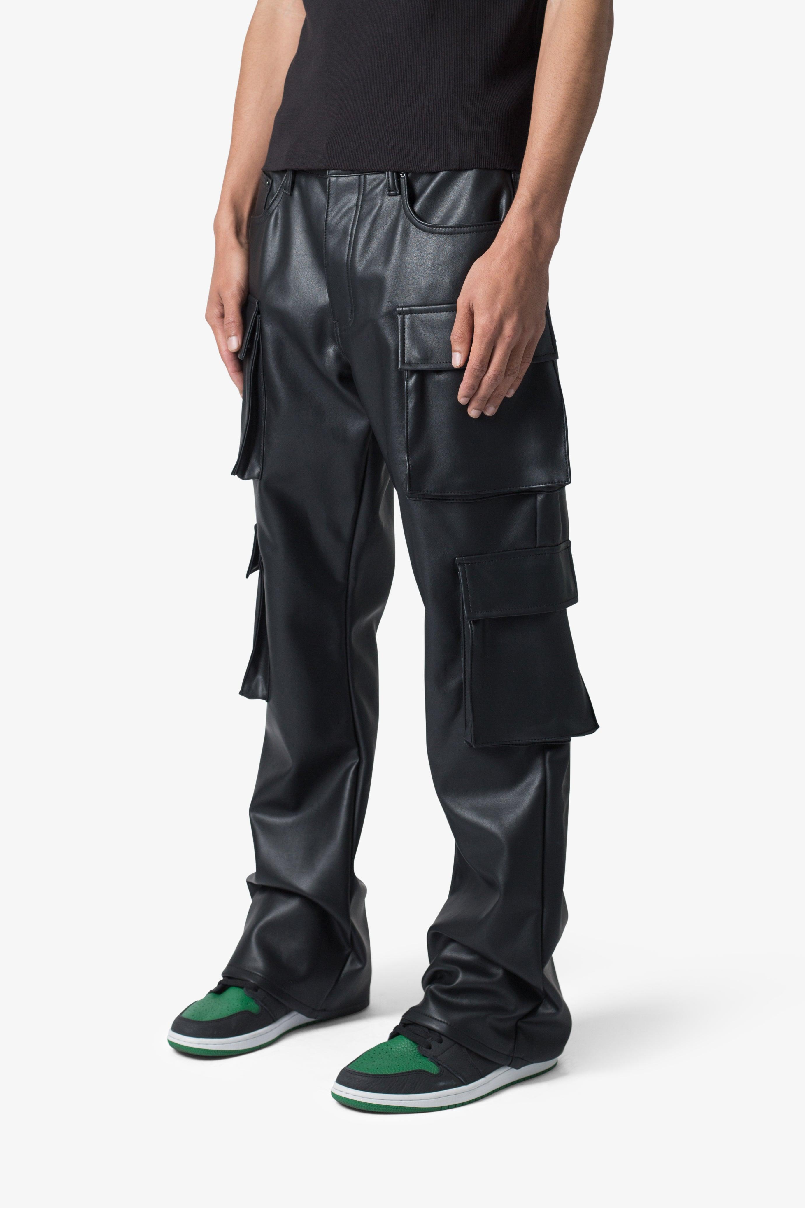 Leather Double Snap Cargo Pants - Black Product Image