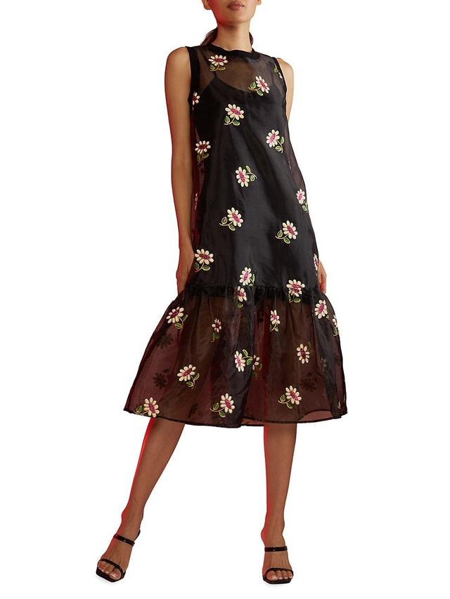 Womens Floral Organza Midi-Dress Product Image