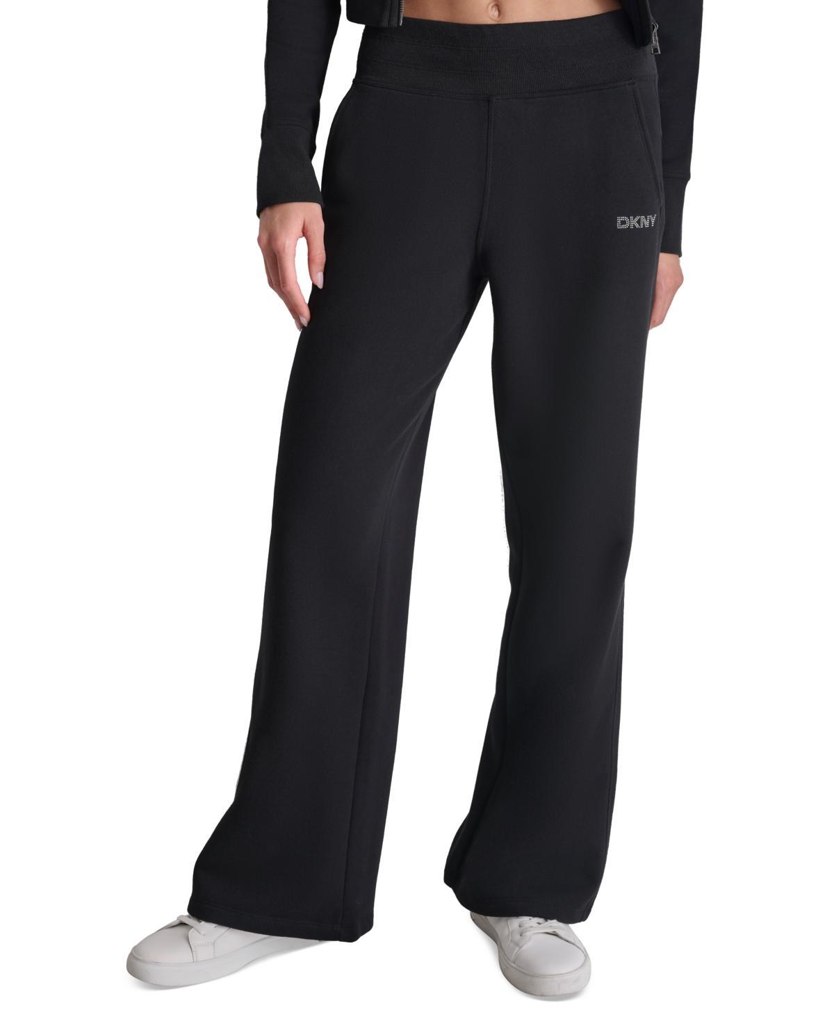 Dkny Sport Womens Mini-Stud-Logo Wide-Leg Fleece Sweatpants Product Image