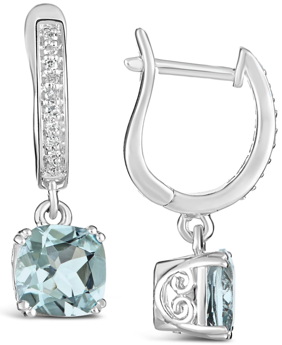 Celebration Gems Sterling Silver 1/10-ct. T.W. Diamond and Aquamarine Drop Earrings, Womens, Blue Product Image