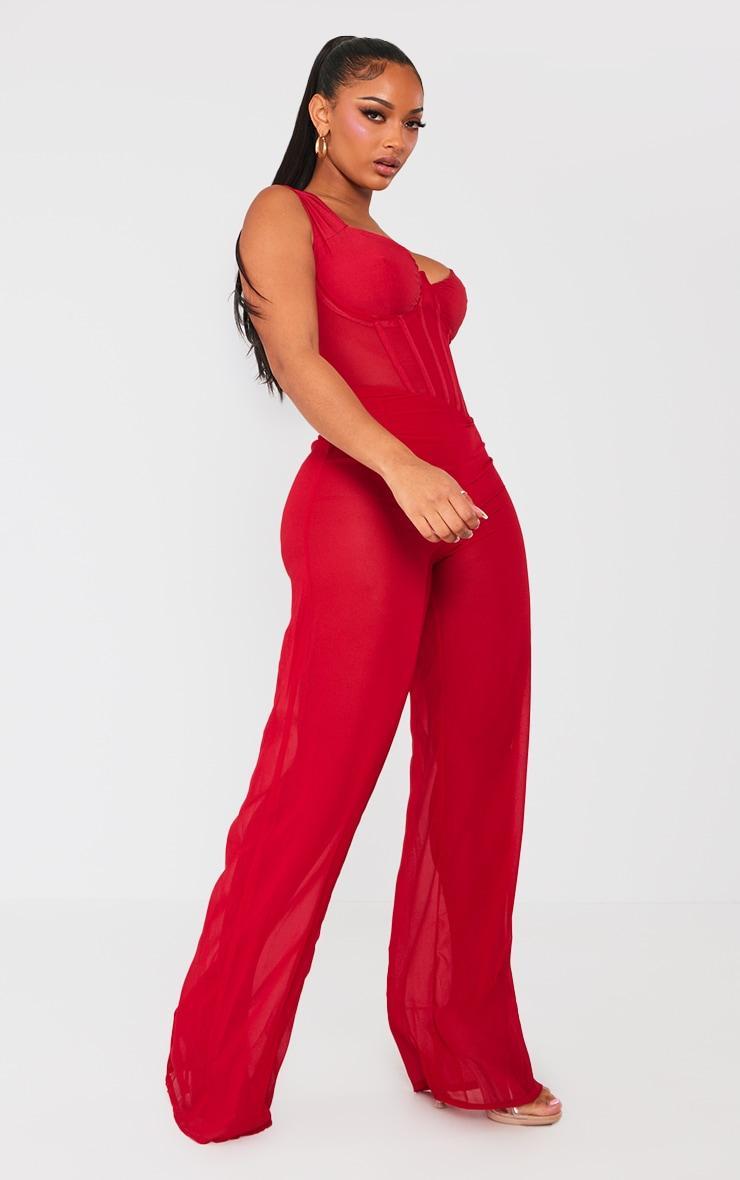  Shape Red Woven Corset Mesh Jumpsuit Product Image