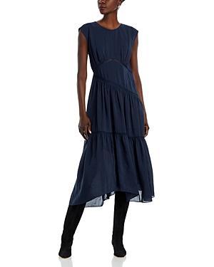 Womens Gathered Linen-Blend Handkerchief Midi-Dress Product Image