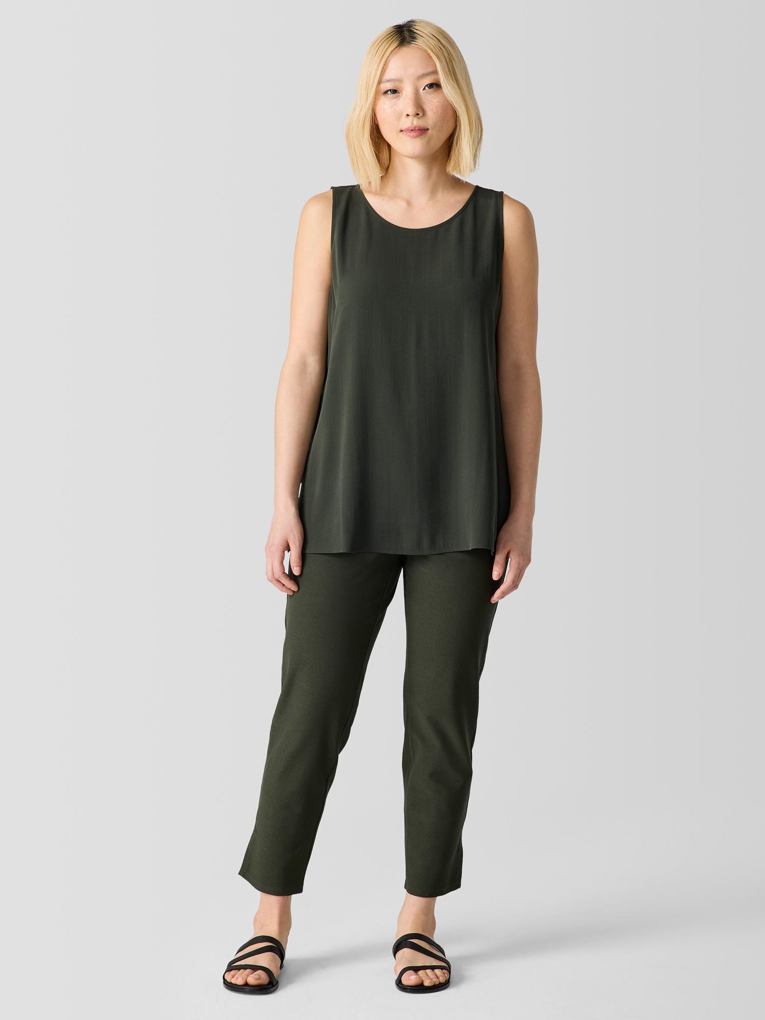 EILEEN FISHER Silk Georgette Crepe Ballet Neck Long Tankfemale Product Image