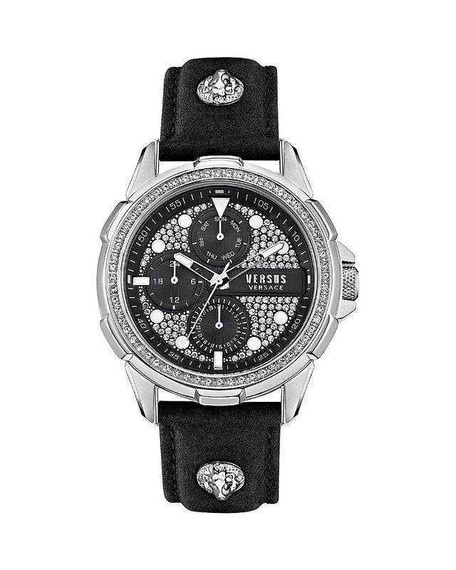 Versus Versace Mens 6E Arrondissement Multifunction Black Leather Watch 46mm - Black Product Image