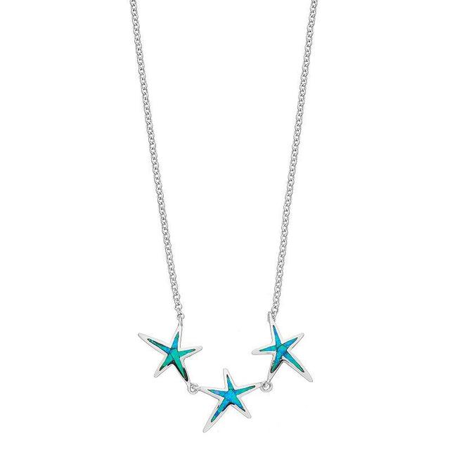 Sterling Silver Lab-Created Blue Opal Starfish Necklace, Womens Product Image