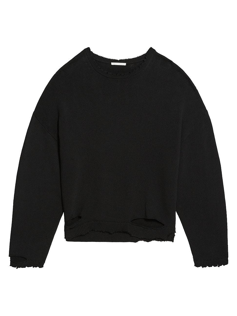 Mens Distressed Cotton Crewneck Sweater Product Image