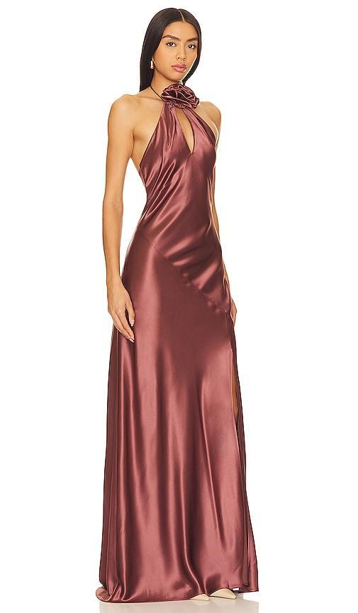 NICHOLAS Ana Halter Dress With Removable Flower in Brown Product Image