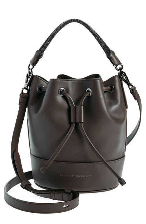 Womens Calfskin Bucket Bag with Precious Braided Handle Product Image