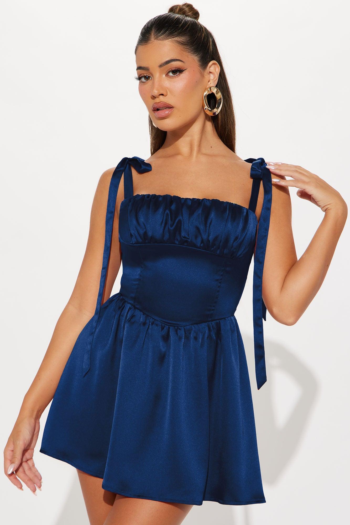 Kiss Goodbye Satin Mini Dress - Navy Product Image