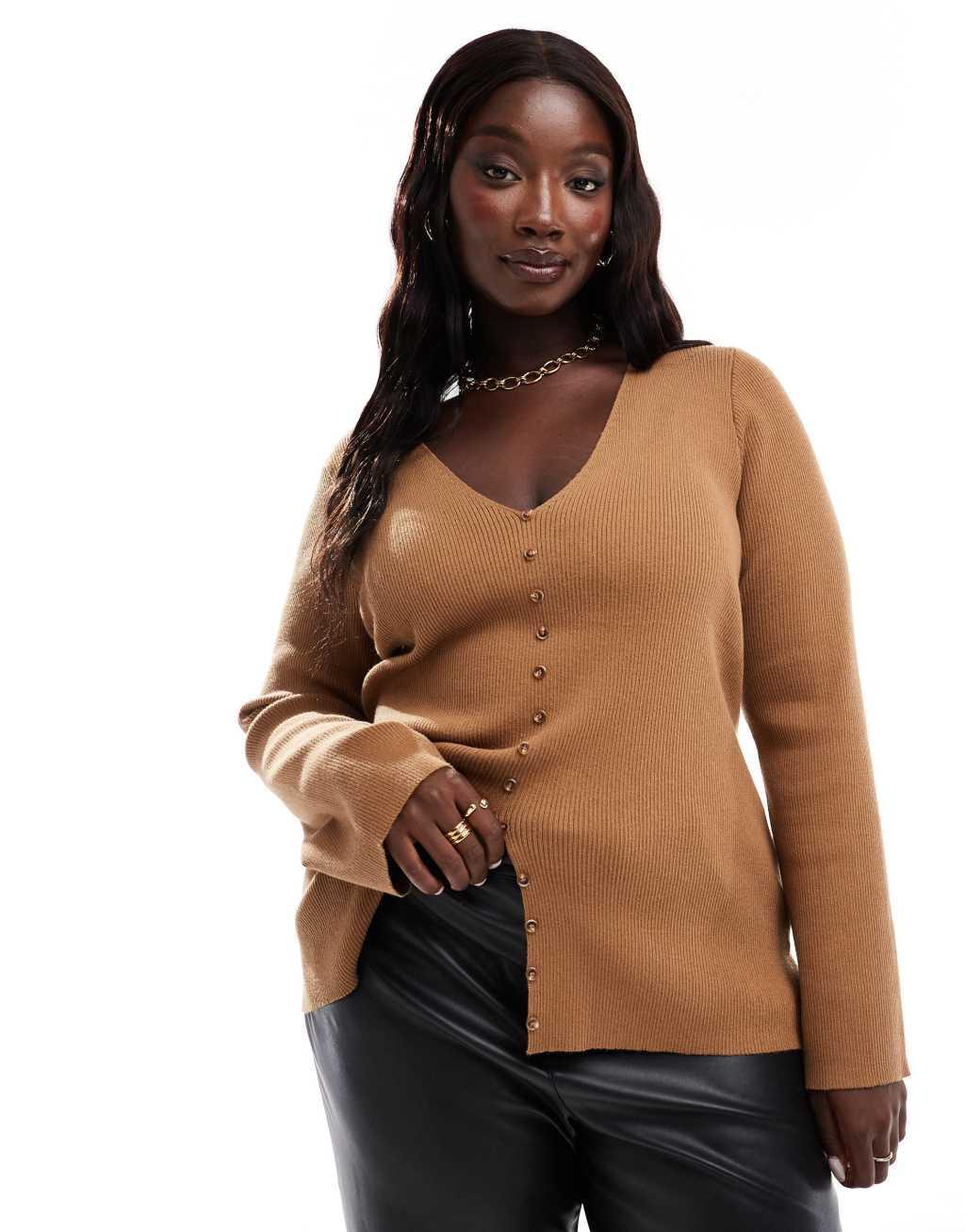 Pretty Lavish Curve button front fitted cardigan in ginger Product Image