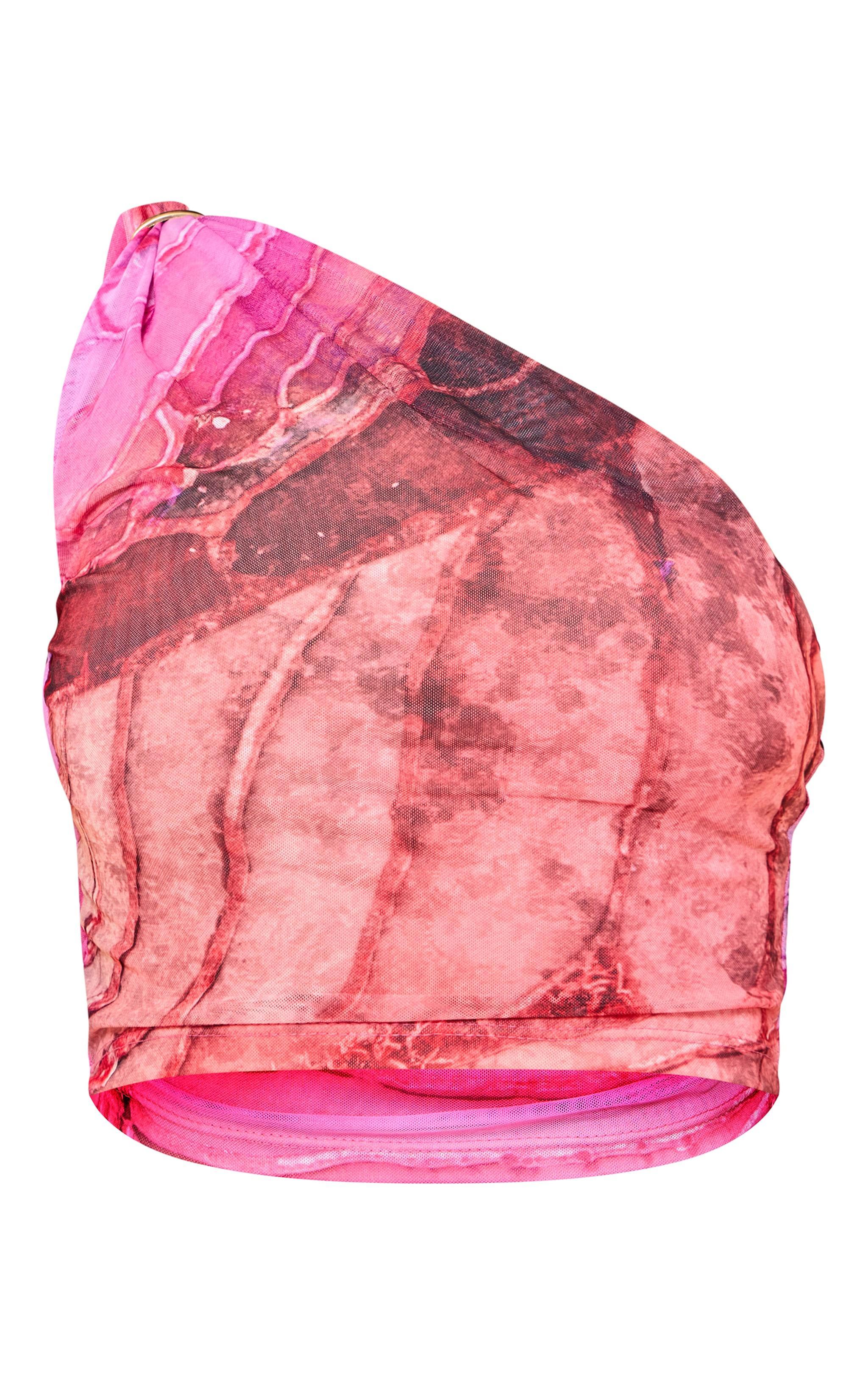 Pink Asymmetric Printed Crop Top Product Image