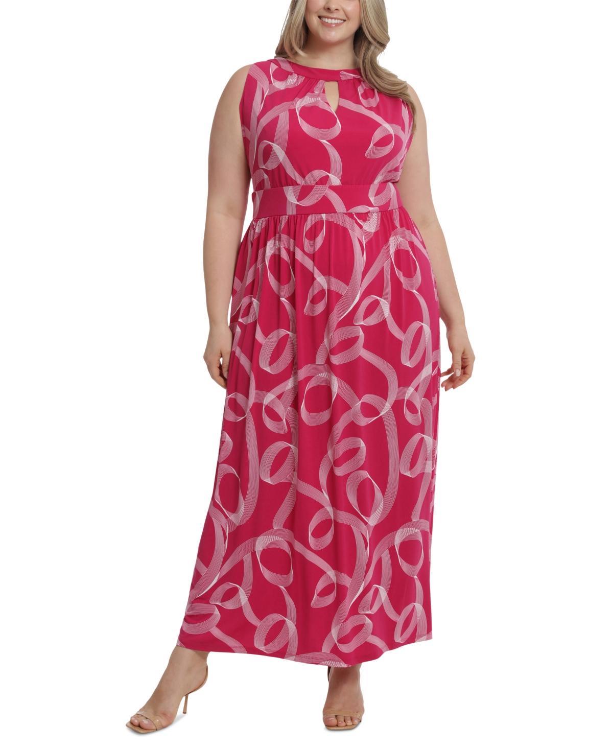 London Times Plus Size Halter Keyhole Printed Maxi Dress Product Image