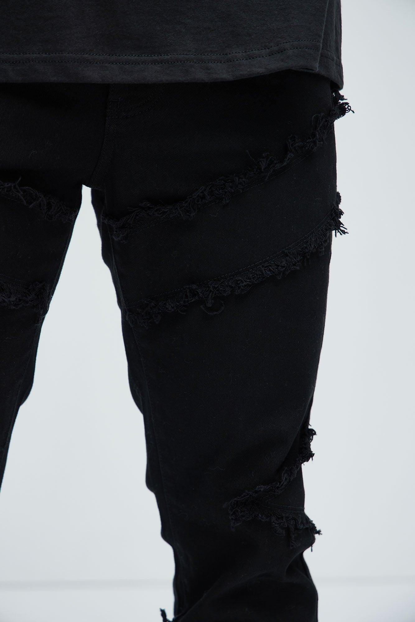 All Over Fray Stacked Skinny Flare Jeans - Black Product Image