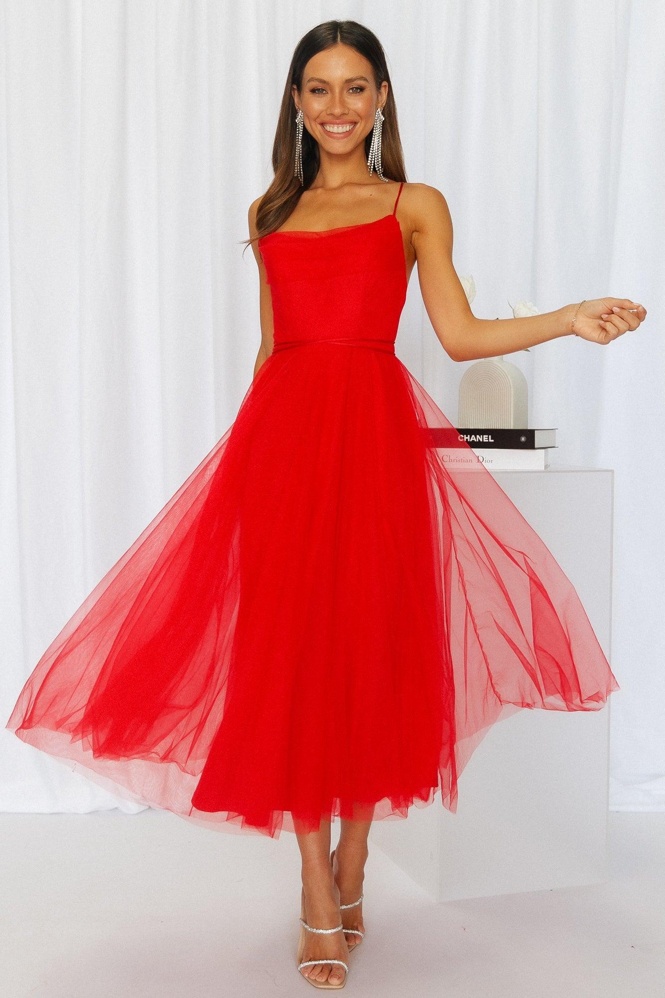 Signal My Way Tulle Midi Dress Red Product Image