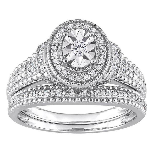 Stella Grace Sterling Silver 1/4 Carat T.W. Diamond Oval Engagement Ring Set, Womens Product Image