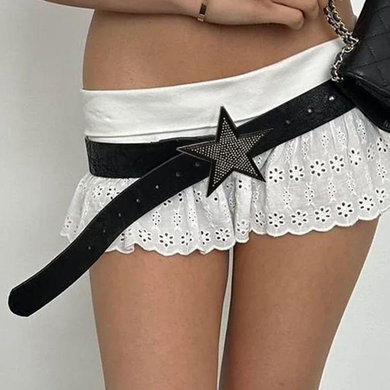 Star Rhinestone Faux Leather Belt Product Image