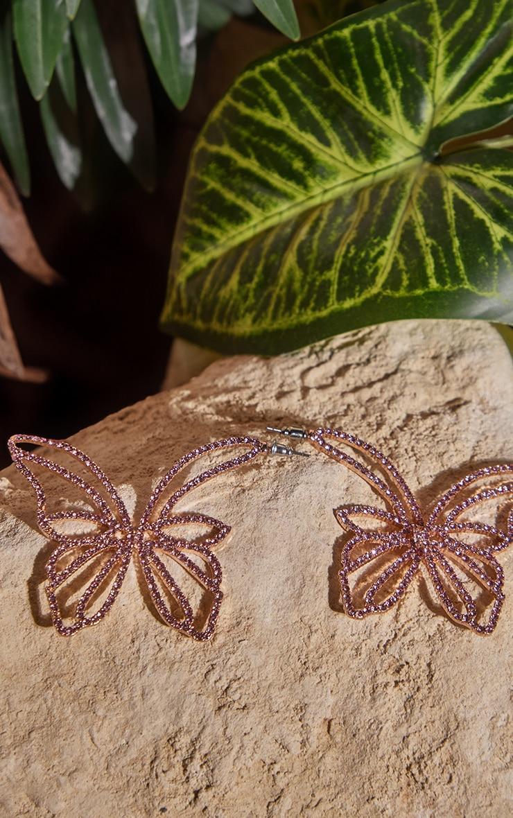 Pink Butterfly Diamante Statement Earrings Product Image