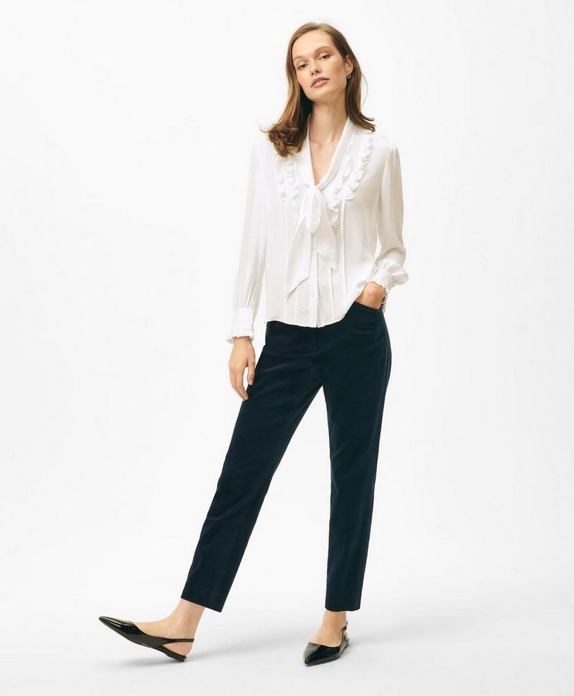 Ruffle Placket Tie-Neck Blouse in Georgette Silk product image