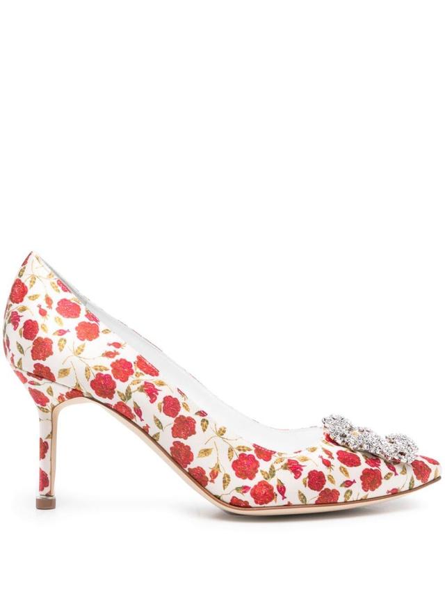 MANOLO BLAHNIK Off-white Hangisi Heels In Bunt Product Image