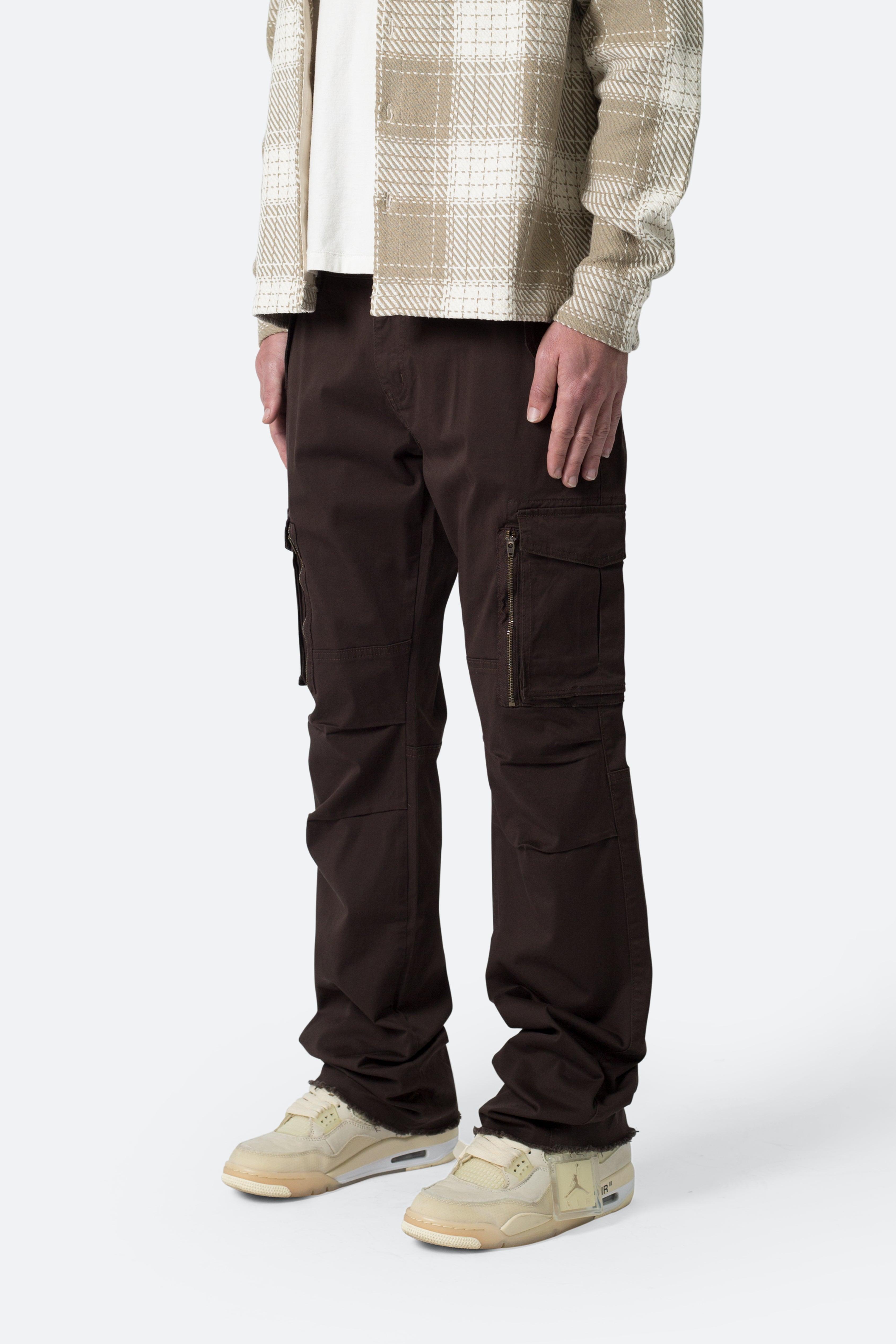 Paneled Zipper Cargo Pants - Brown Product Image