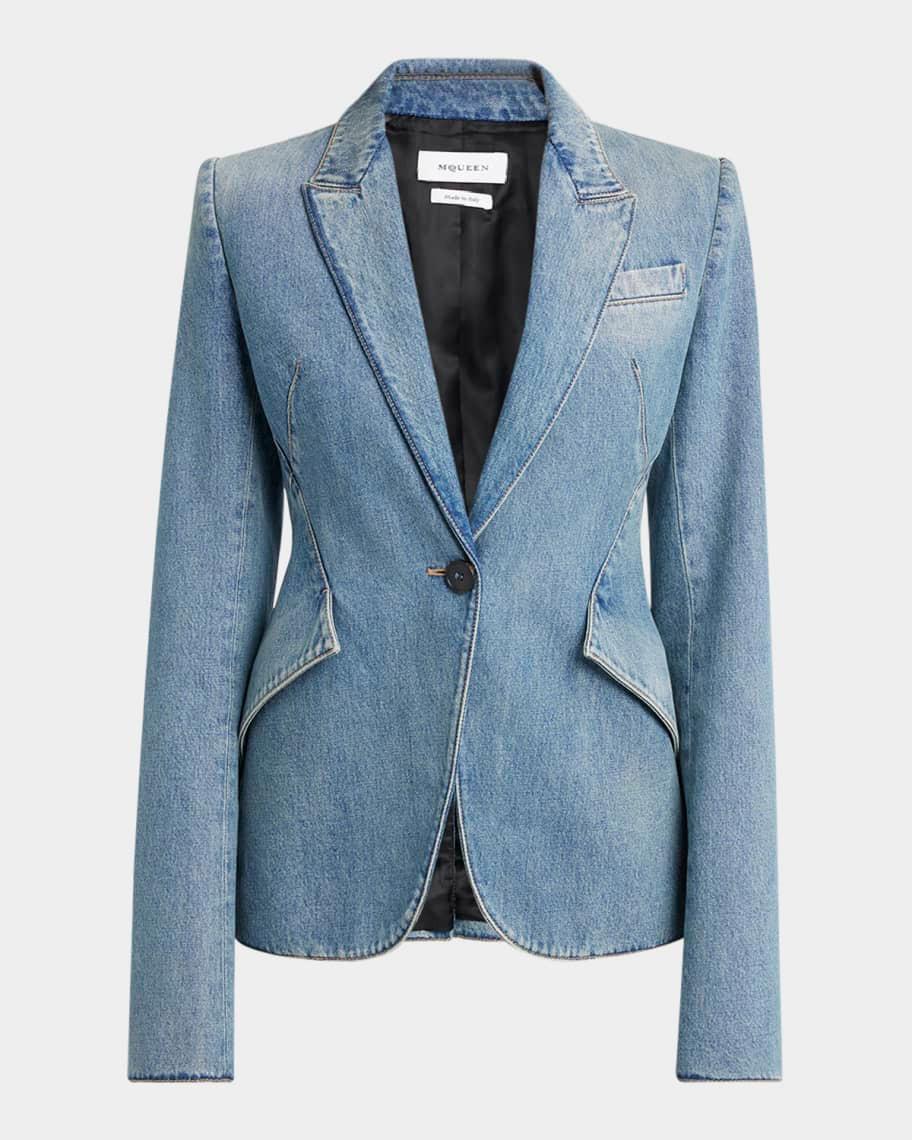 One-Button Denim Blazer Product Image