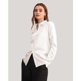 Basic Concealed Placket Women Silk Shirt Product Image