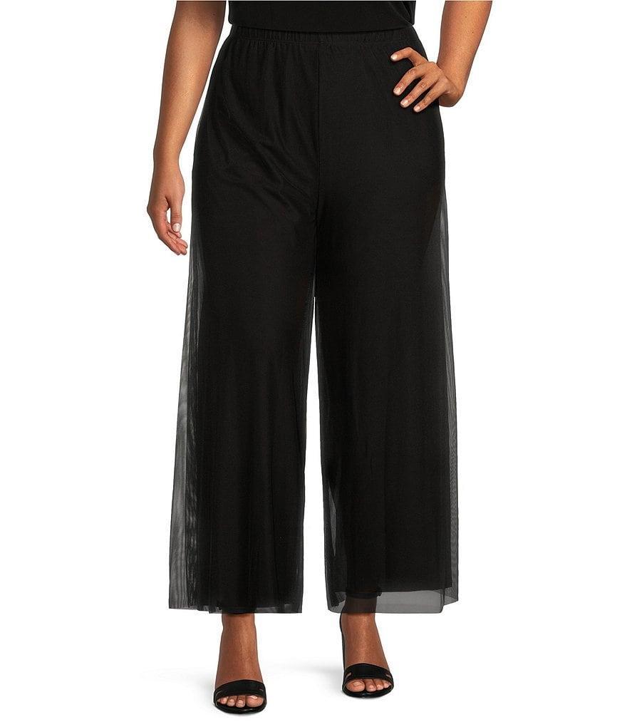 IC Collection Plus Size Mesh Knit Overlay Wide-Leg Flat Front Pant product image