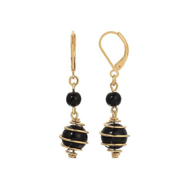 1928 Gold Tone Black Orbital Bead Leverback Earrings, Womens Product Image